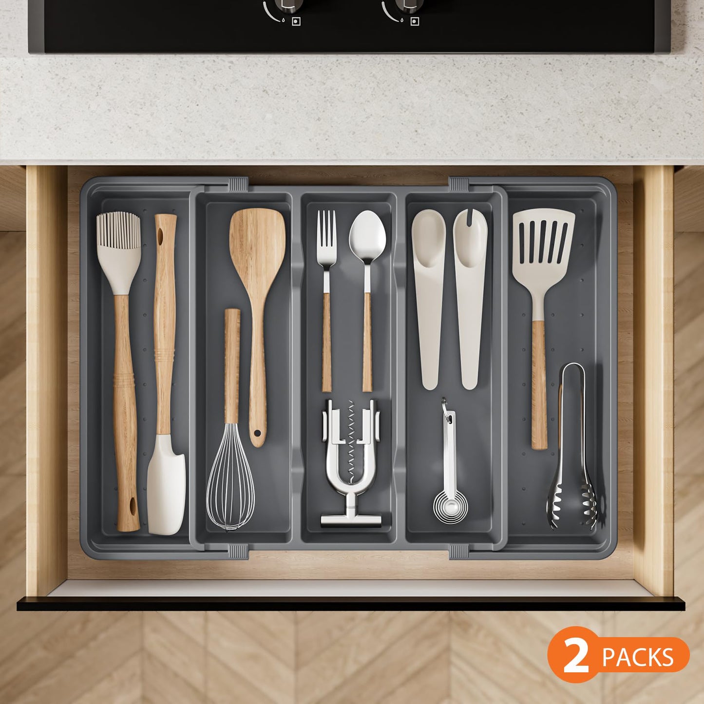 2-Piece Set Expandable Silverware Drawer Organizer