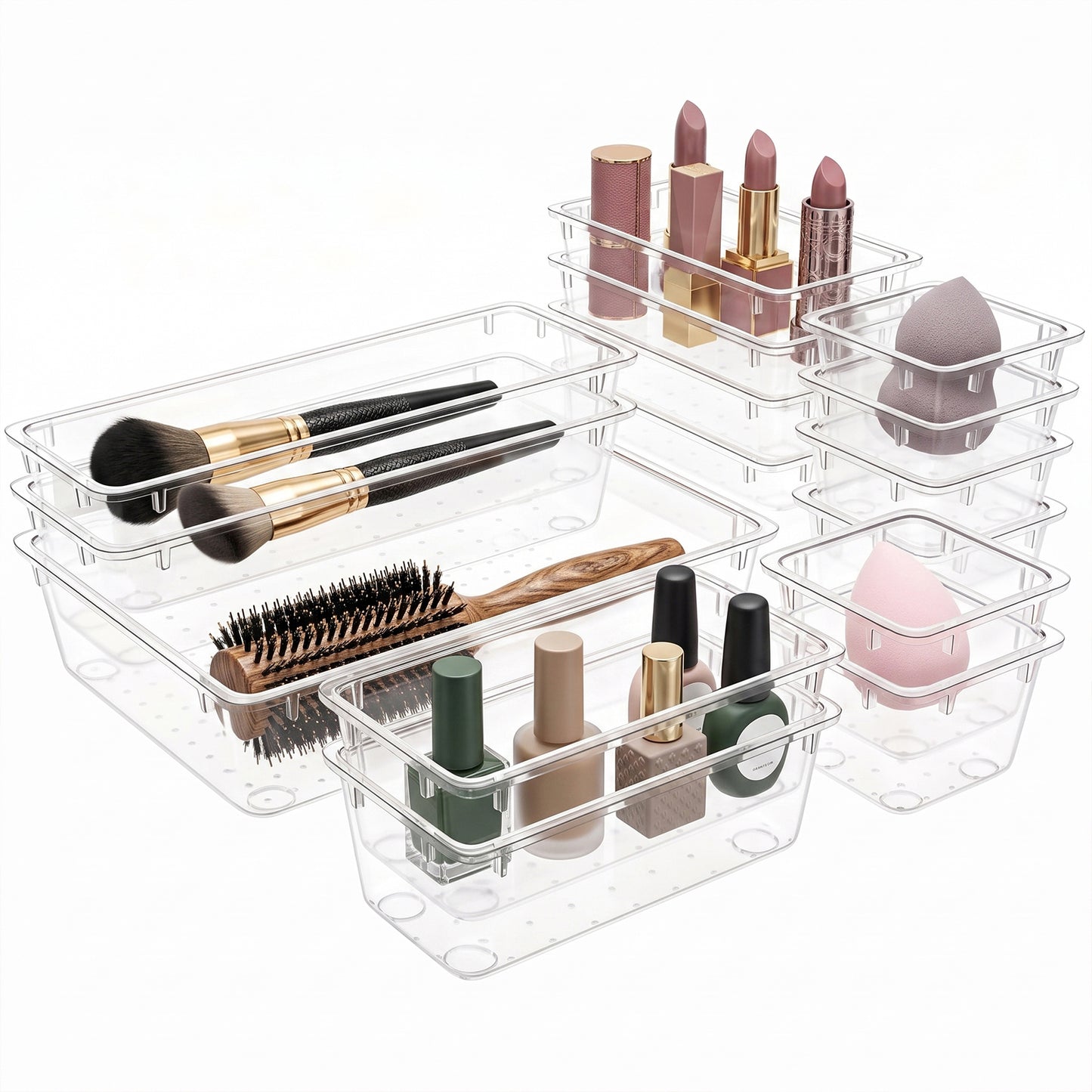 15-Piece Clear Drawer Organizer Set